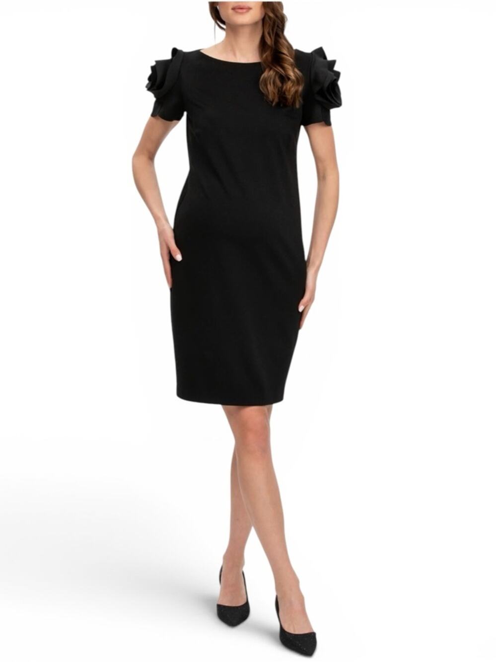 Pietro Brunelli Maternity Sheath Cocktail Dress in Black with Rosette Sleeves M